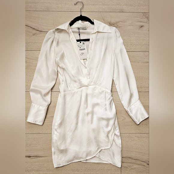 SOLD | ✨️NWT✨️ Zara Satin Effect Draped Shirt Dress - Picture 2 of 4